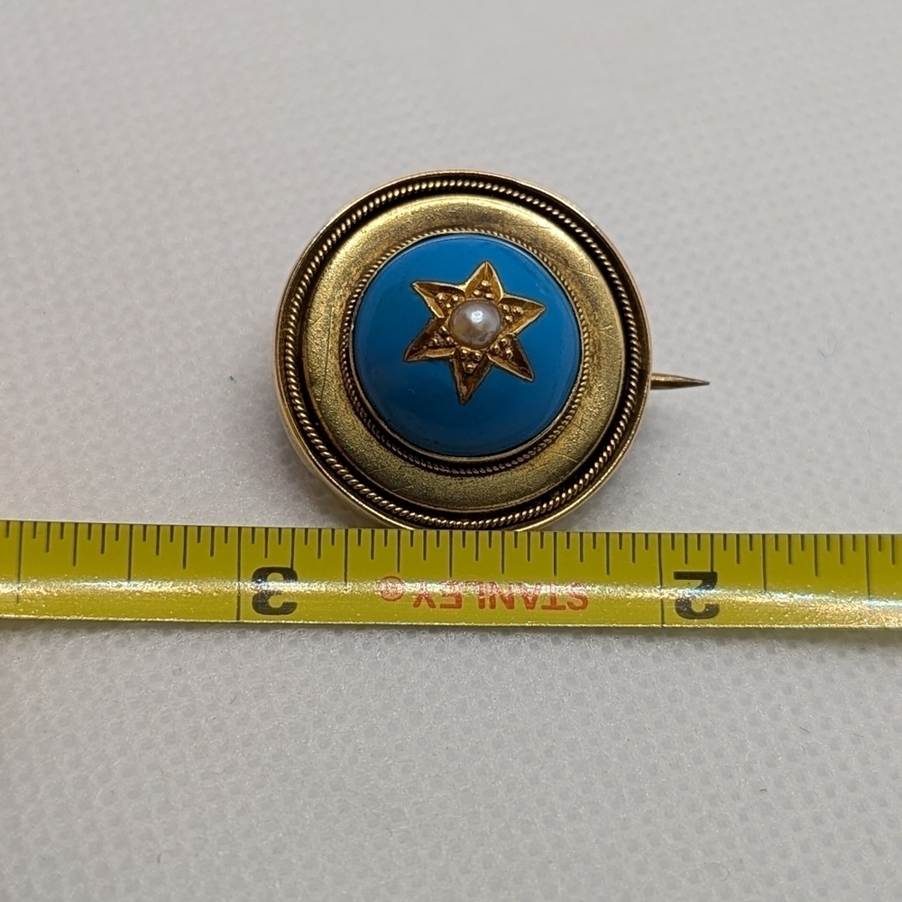 ✨ Antique 15ct Gold Victorian Blue Enamel & Pearl Star Brooch ✨ - Picture 8 of 8